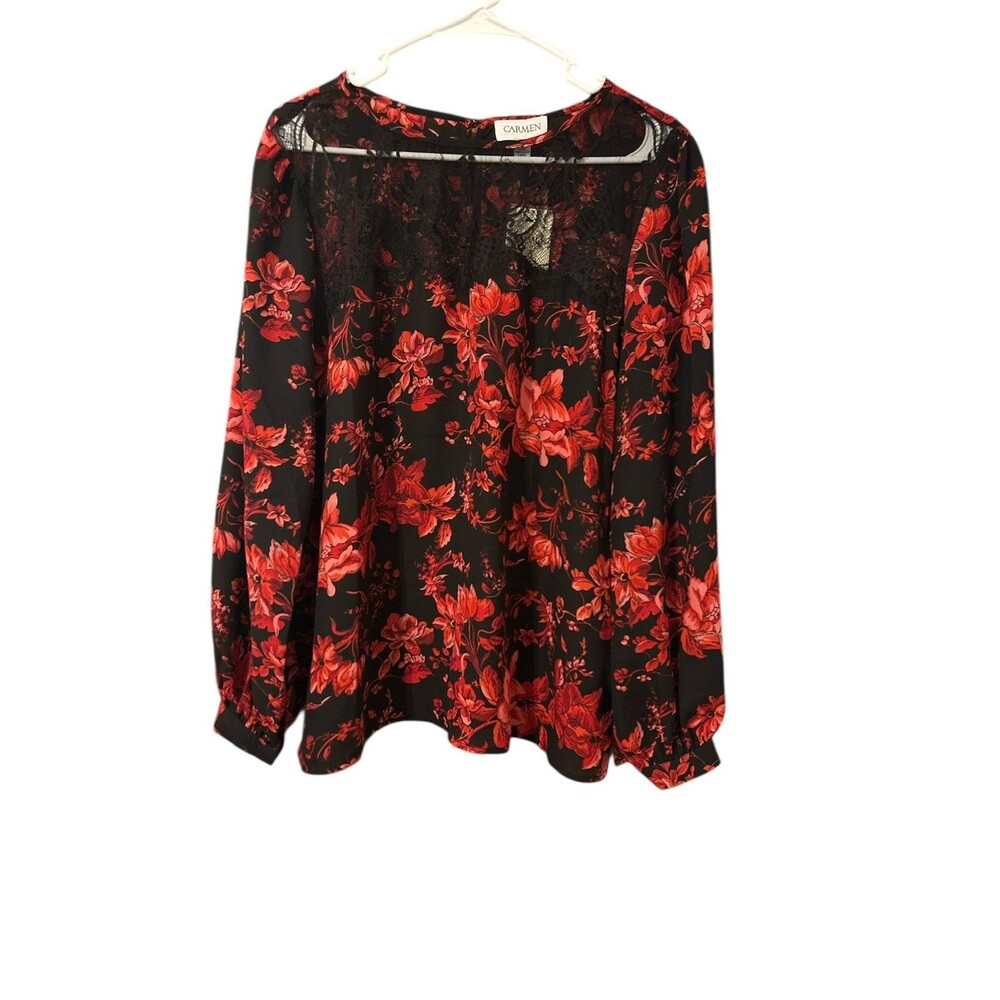 Carmen Marc Valvo Women's XL Floral Lace Long Sleeve Tunic NWT